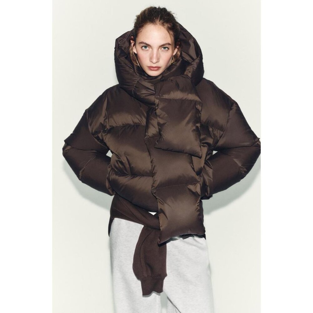 ZARA WATER REPELLENT WINDPROOF DOWN PUFFER COAT WITH HOODIE - Picture 1 of 11